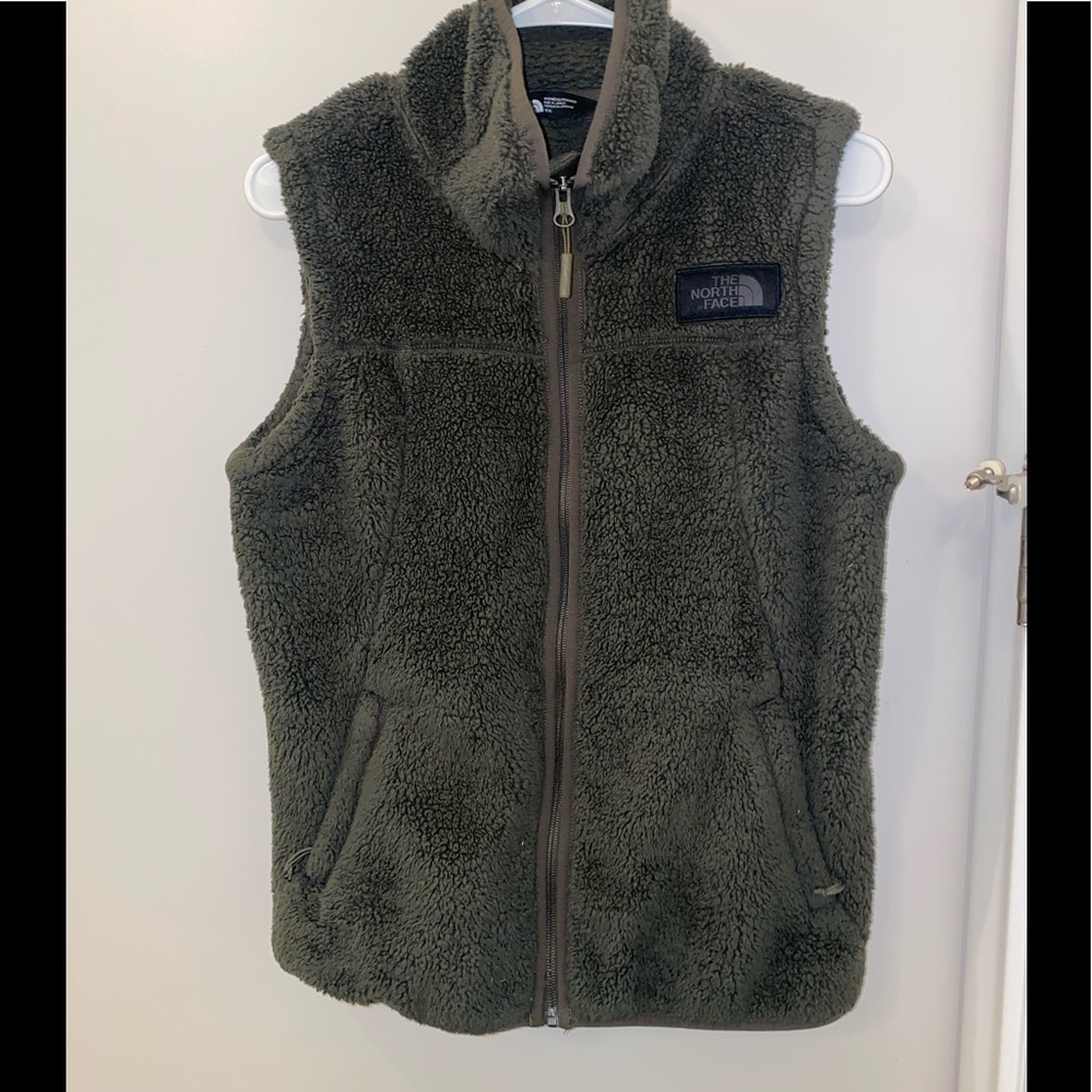 North Face olive green fleece vest